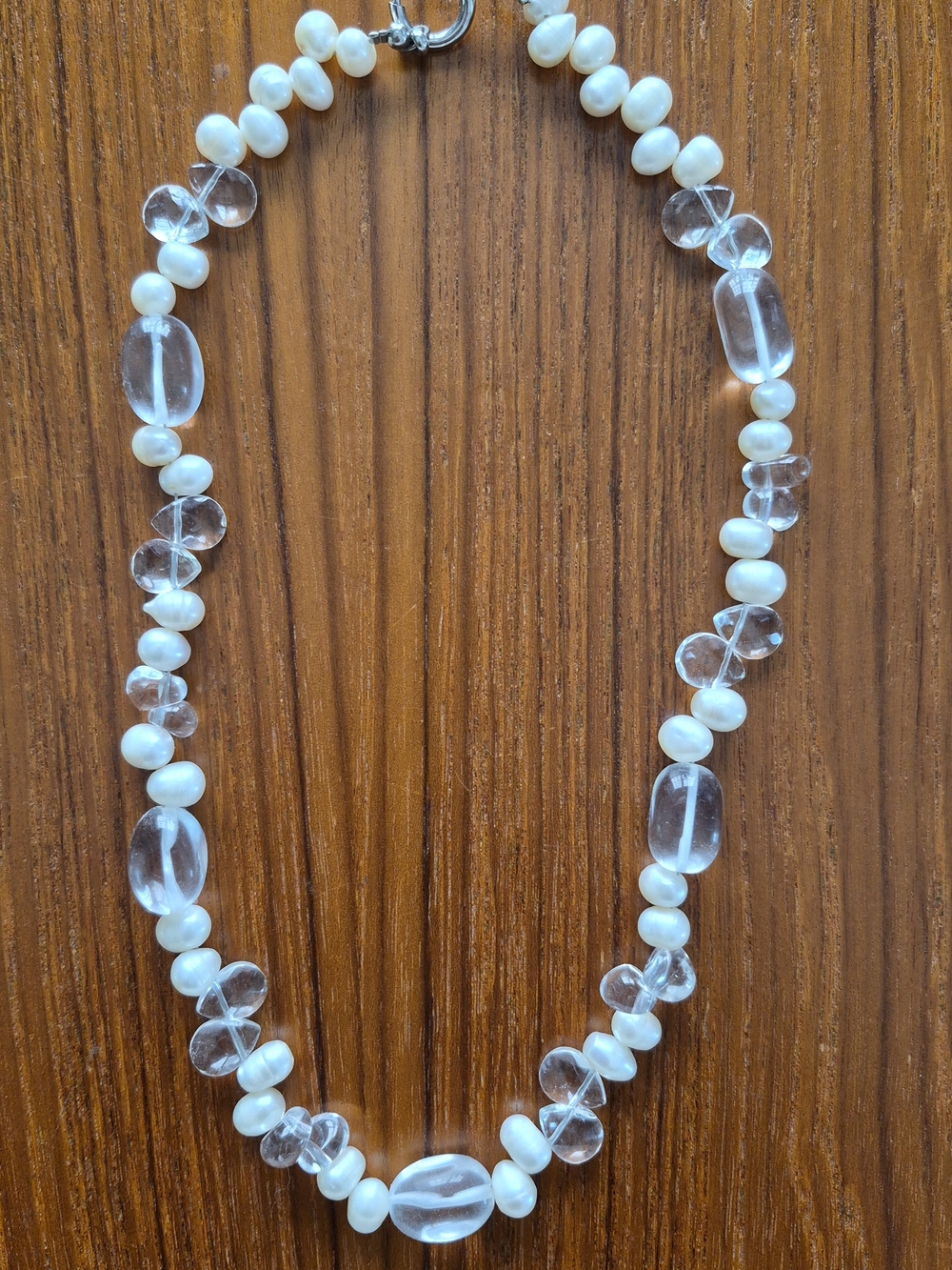 White Pearl and Clear Bead Necklace - Elegant Women's Jewelry
